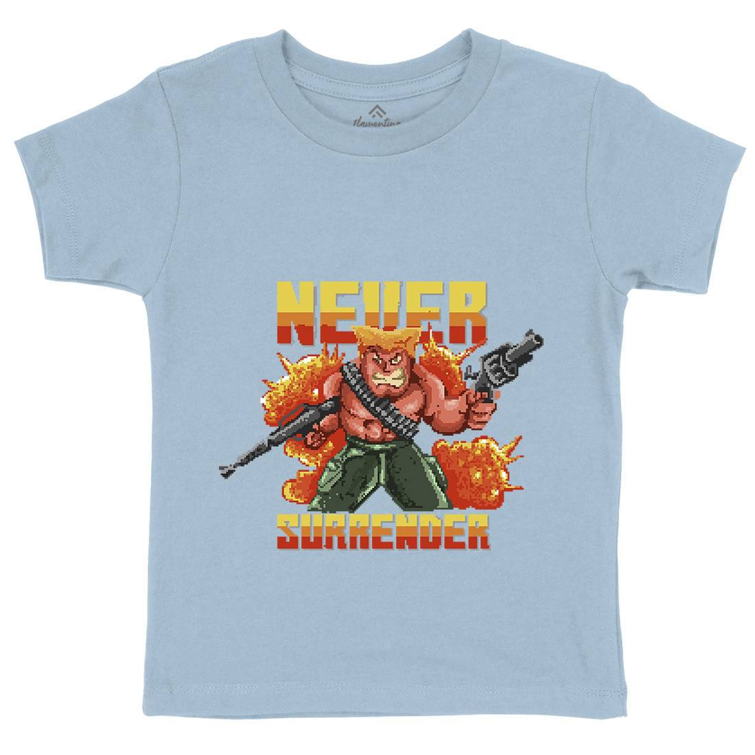 Never Surrender Kids Organic Crew Neck T-Shirt Army B939