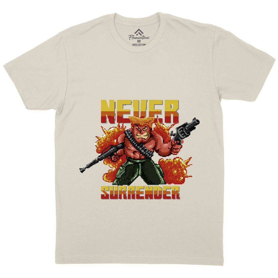 Never Surrender Mens Organic Crew Neck T-Shirt Army B939