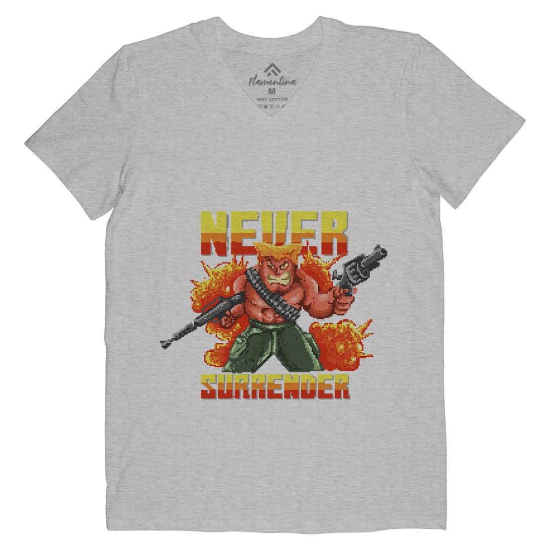 Never Surrender Mens V-Neck T-Shirt Army B939