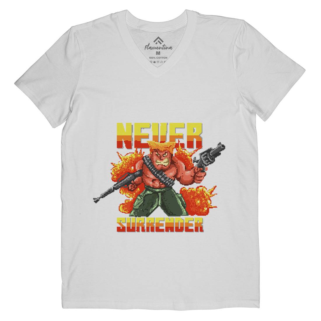 Never Surrender Mens Organic V-Neck T-Shirt Army B939