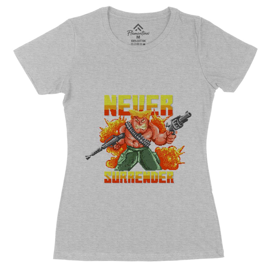 Never Surrender Womens Organic Crew Neck T-Shirt Army B939