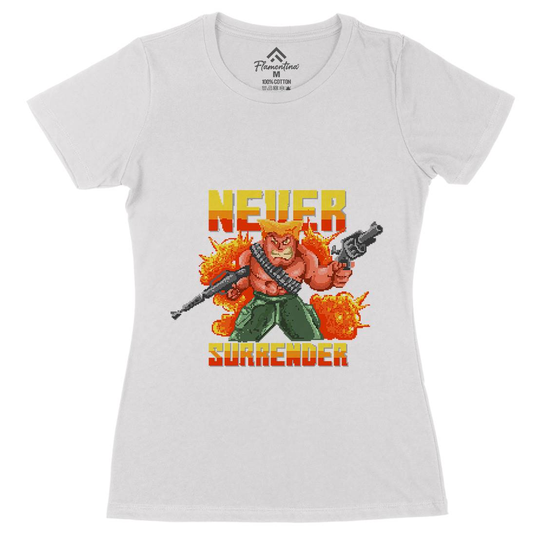 Never Surrender Womens Organic Crew Neck T-Shirt Army B939