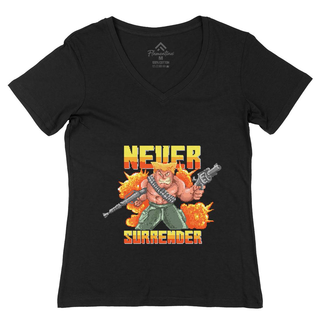 Never Surrender Womens Organic V-Neck T-Shirt Army B939
