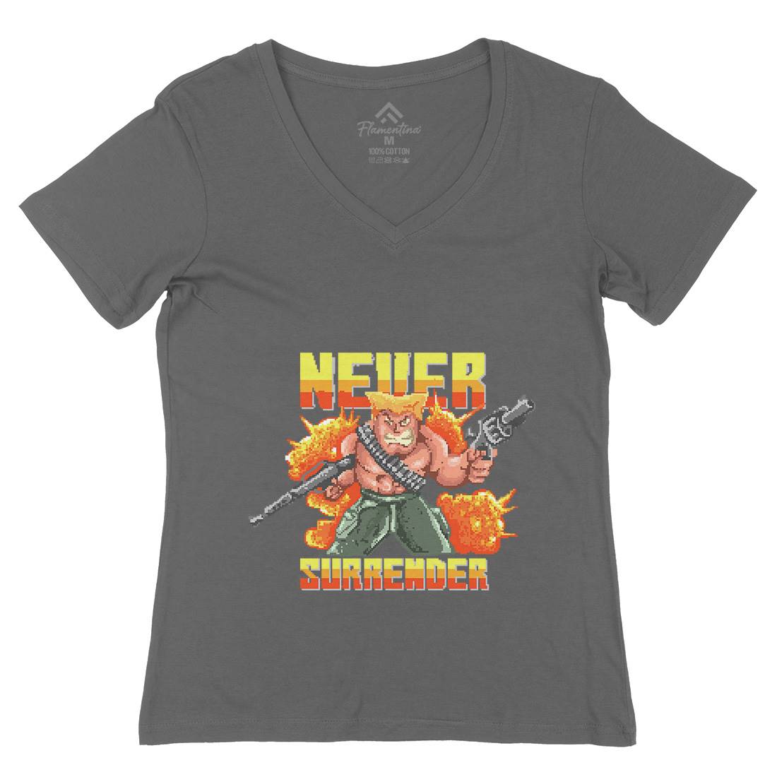Never Surrender Womens Organic V-Neck T-Shirt Army B939