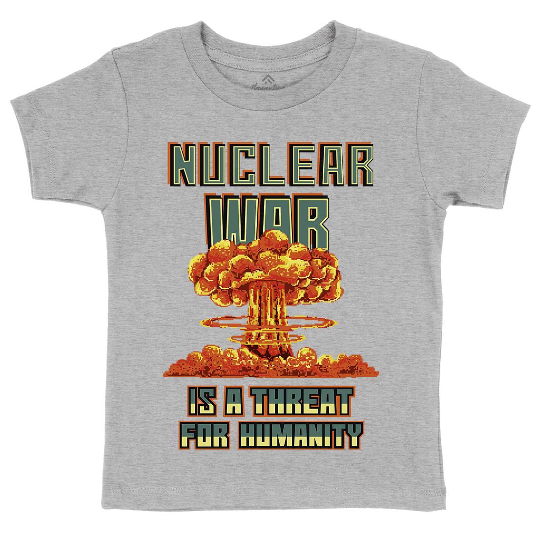 Nuclear War Is A Threat For Humanity Kids Organic Crew Neck T-Shirt Army B941