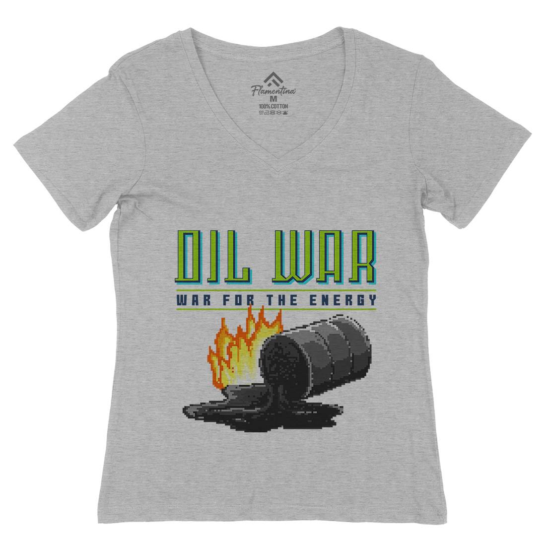Oil War Womens Organic V-Neck T-Shirt Army B942