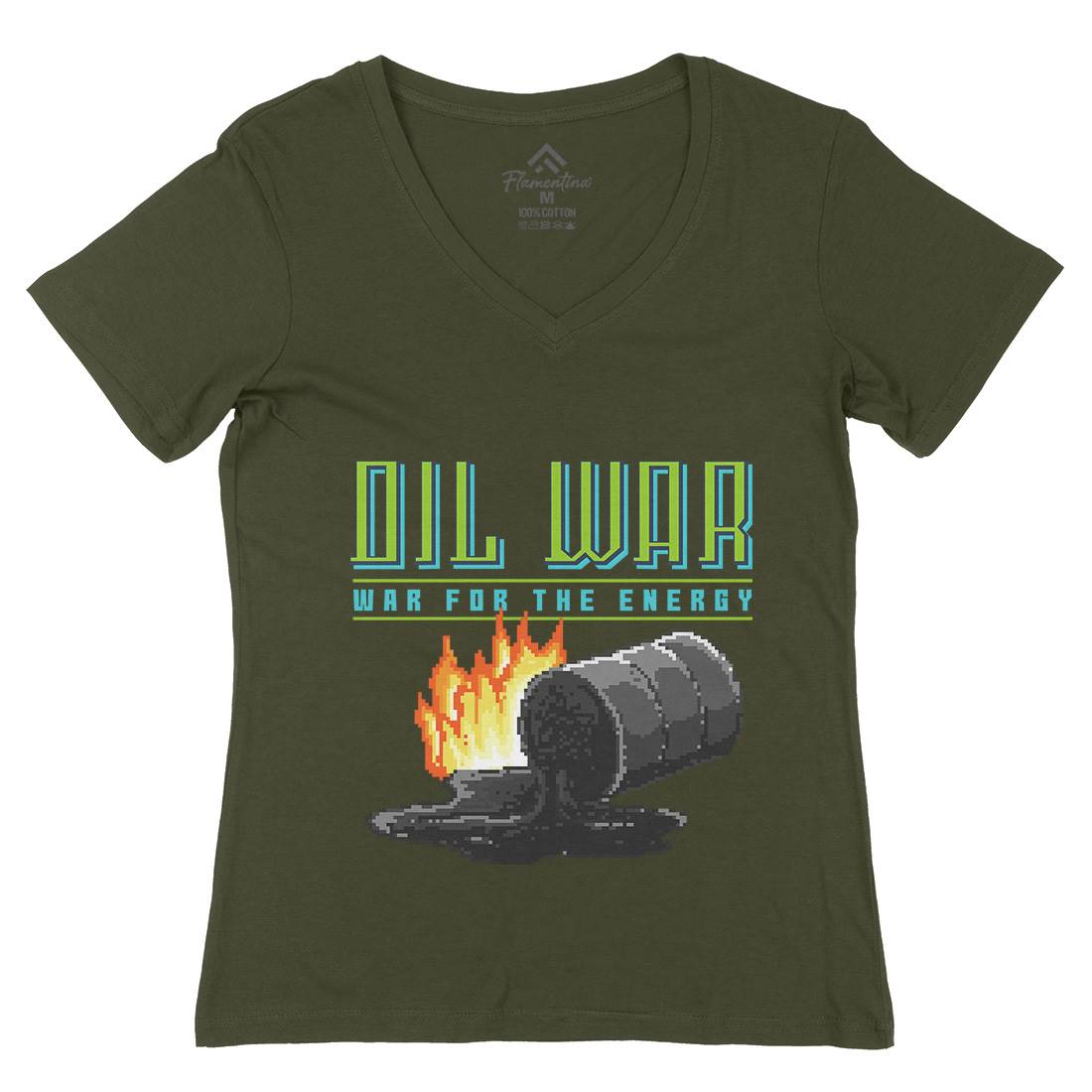 Oil War Womens Organic V-Neck T-Shirt Army B942