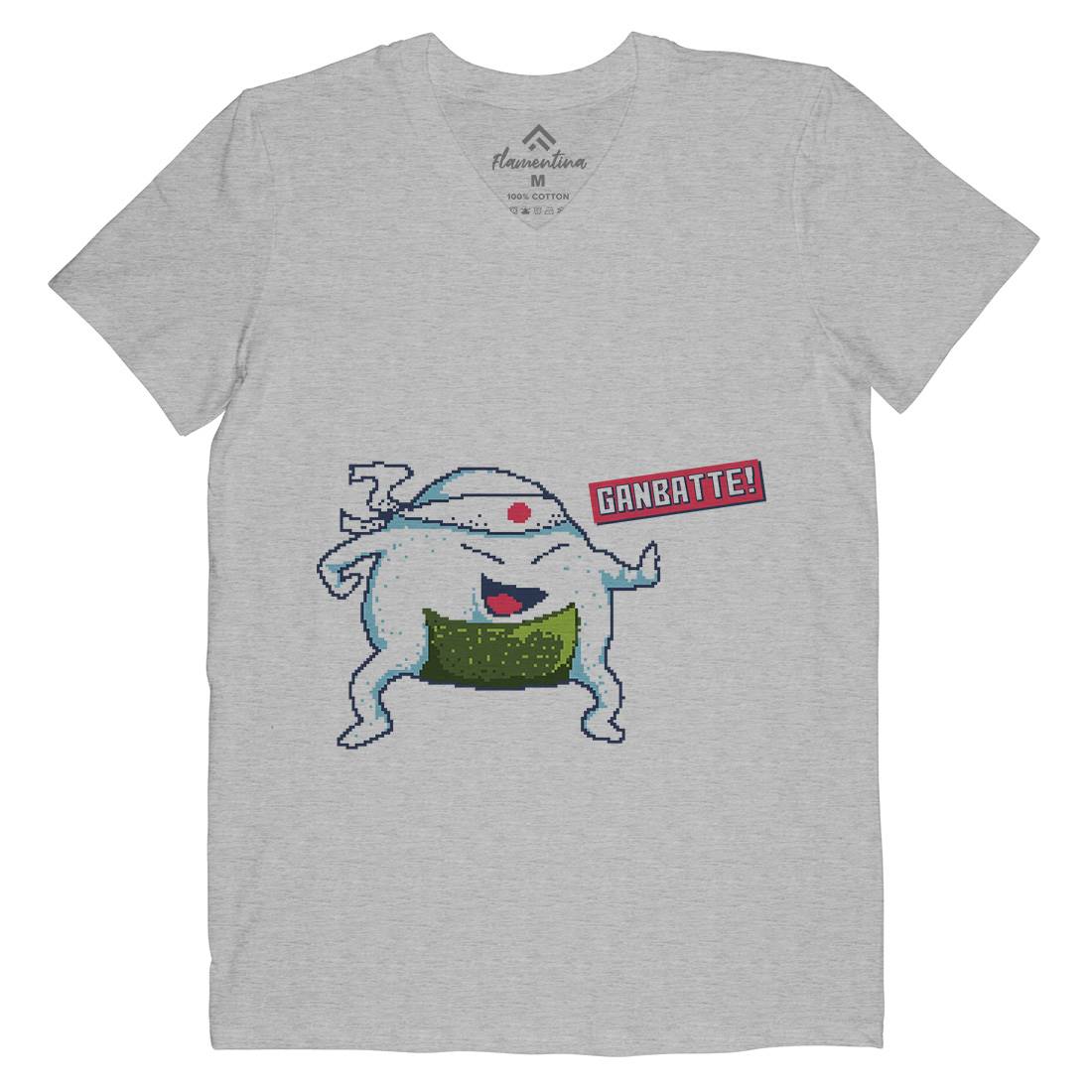 Onigiri Kawaii Character Art Mens Organic V-Neck T-Shirt Food B943