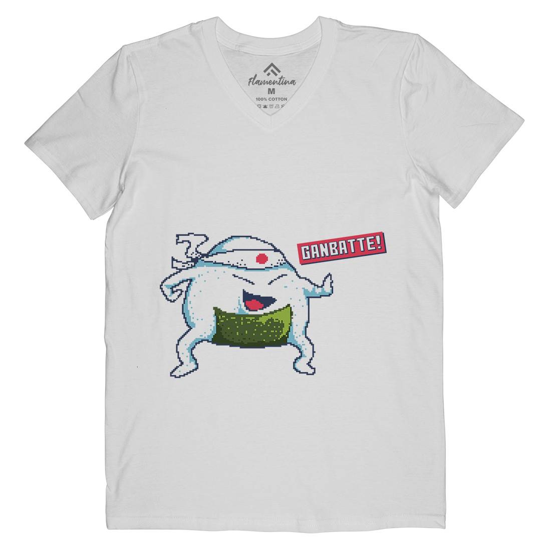 Onigiri Kawaii Character Art Mens Organic V-Neck T-Shirt Food B943