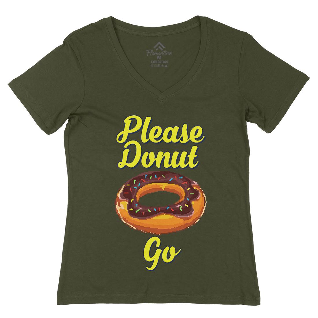 Please Donut Go Food Pun Womens Organic V-Neck T-Shirt Food B947