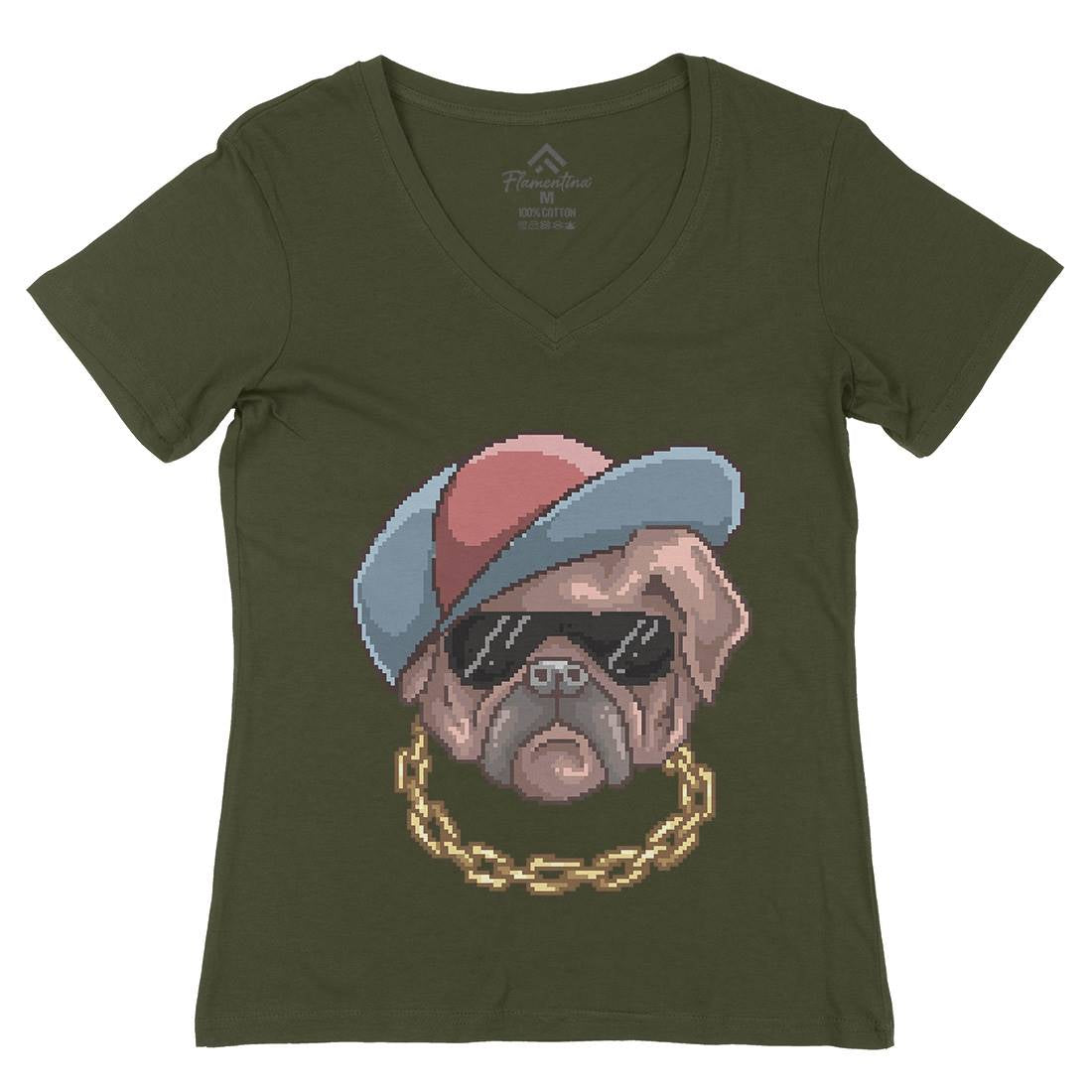 Pug Life Womens Organic V-Neck T-Shirt Animals B949