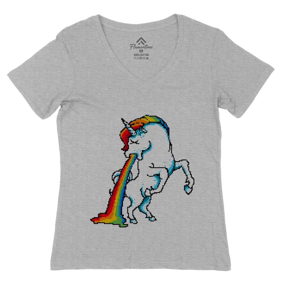 Puke Of The Unicorn Womens Organic V-Neck T-Shirt Animals B950