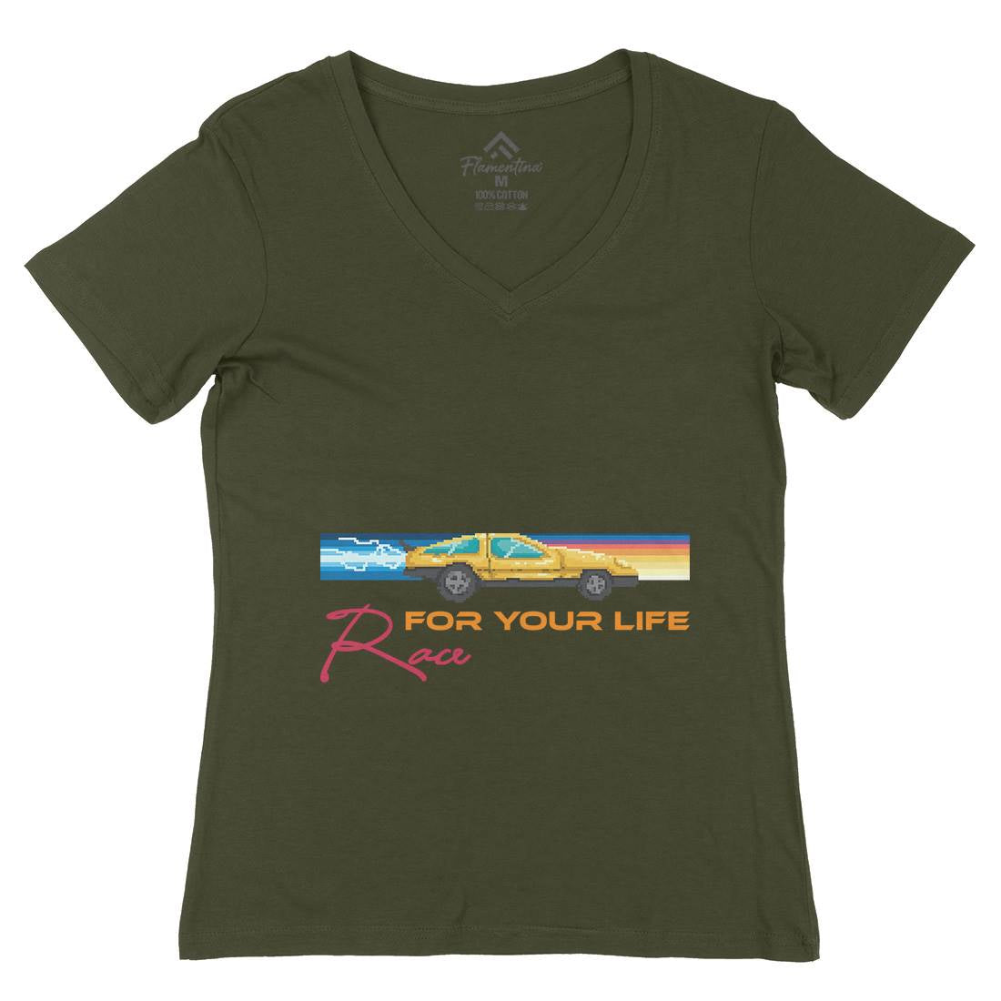 Race For Your Life Womens Organic V-Neck T-Shirt Cars B951