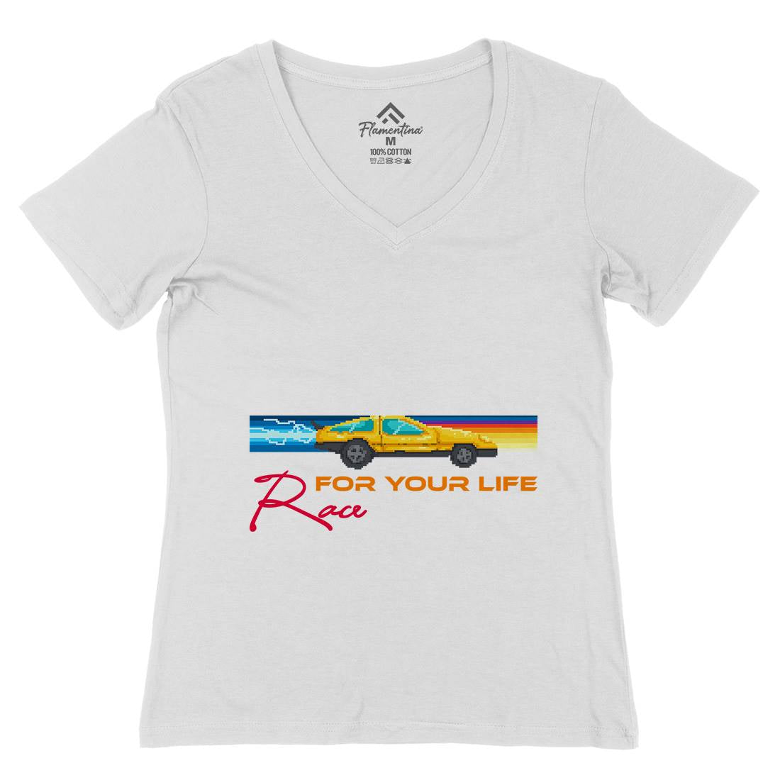 Race For Your Life Womens Organic V-Neck T-Shirt Cars B951