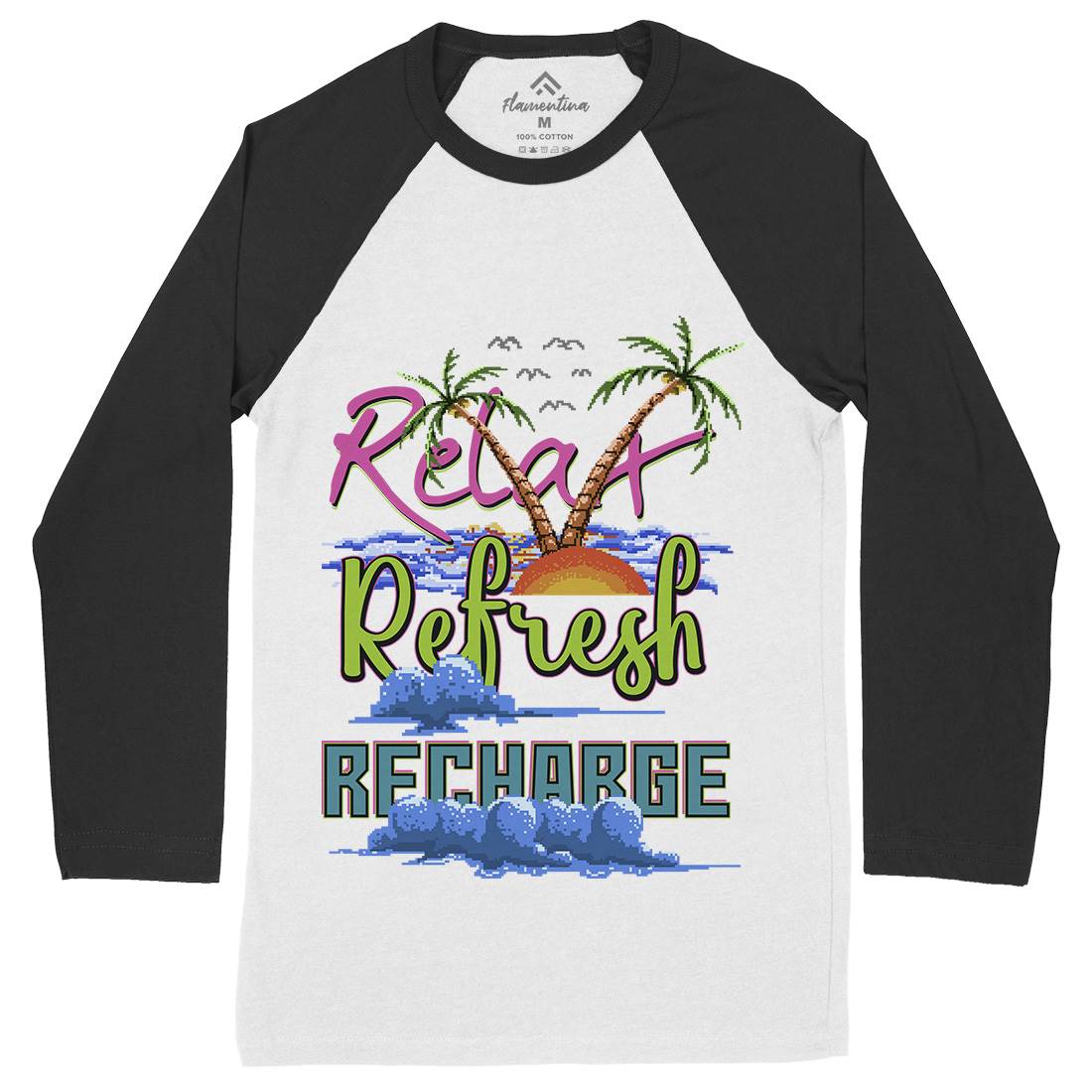 Relax Refresh Recharge Mens Long Sleeve Baseball T-Shirt Nature B952