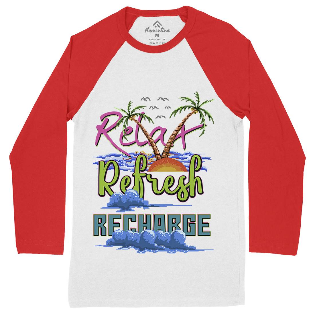 Relax Refresh Recharge Mens Long Sleeve Baseball T-Shirt Nature B952