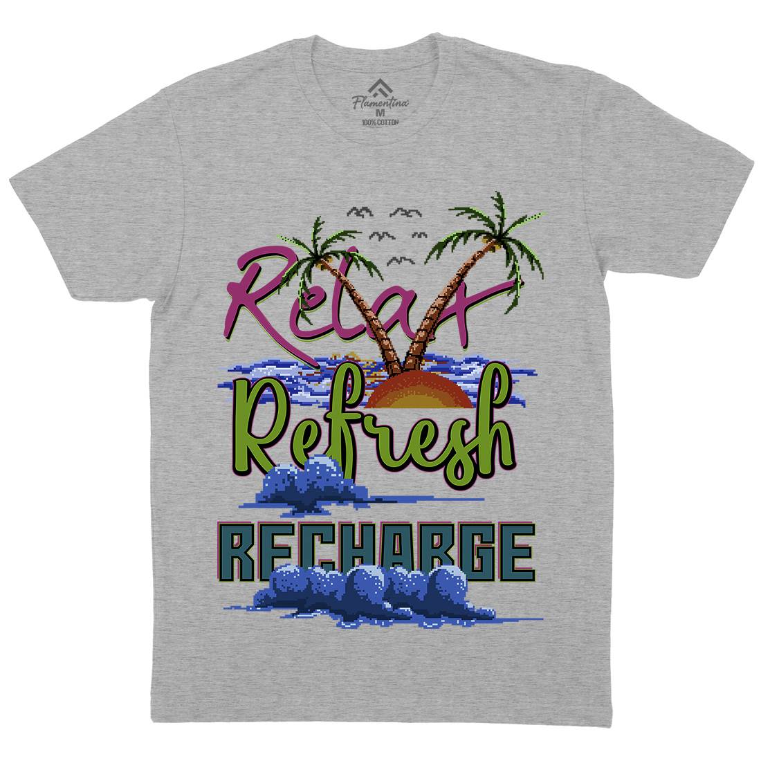 Relax Refresh Recharge Mens Organic Crew Neck T-Shirt Nature B952