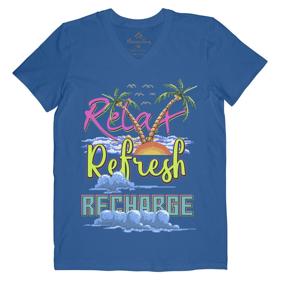 Relax Refresh Recharge Mens V-Neck T-Shirt Nature B952