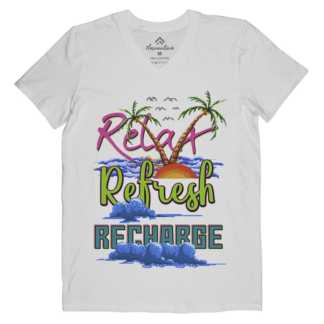Relax Refresh Recharge Mens Organic V-Neck T-Shirt Nature B952