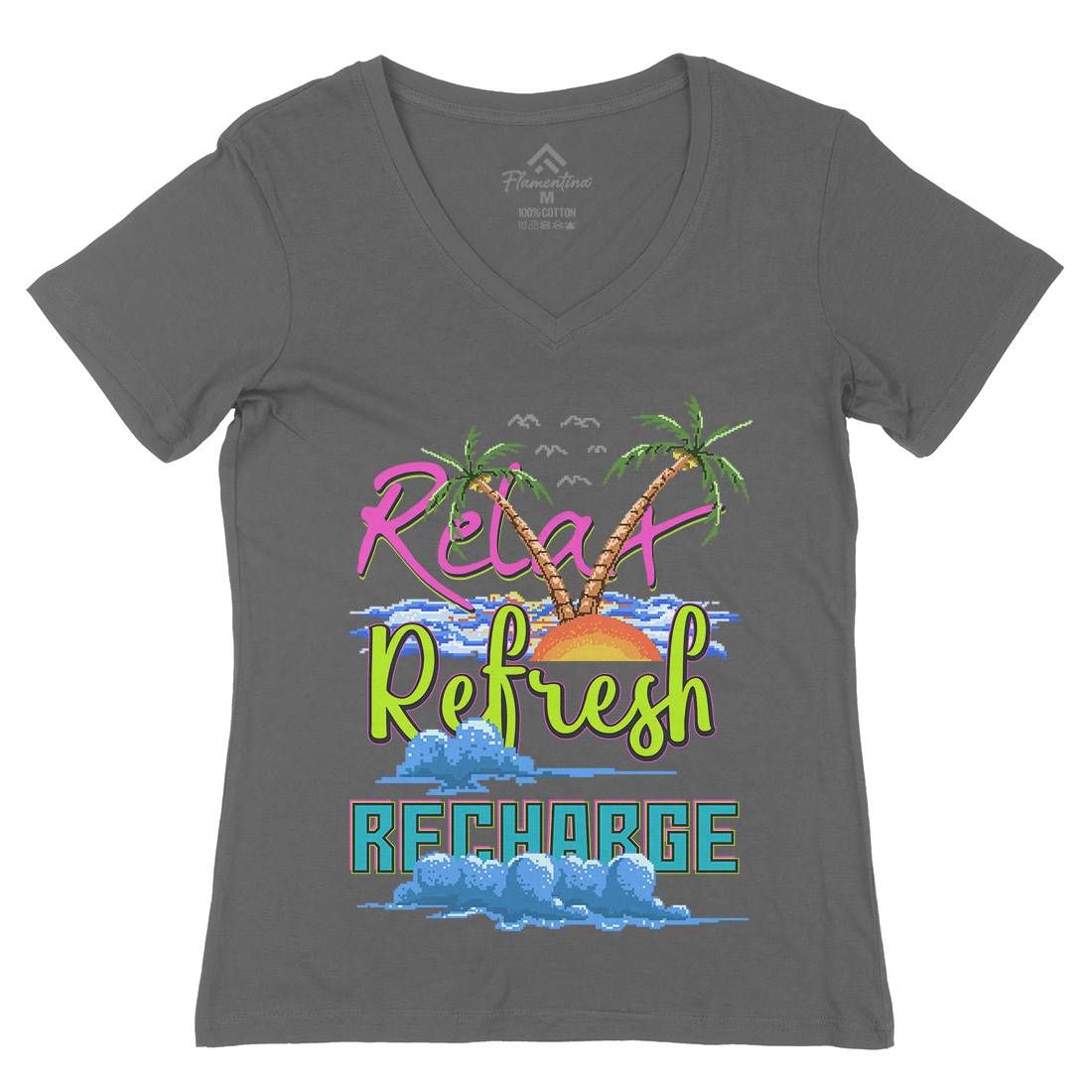 Relax Refresh Recharge Womens Organic V-Neck T-Shirt Nature B952