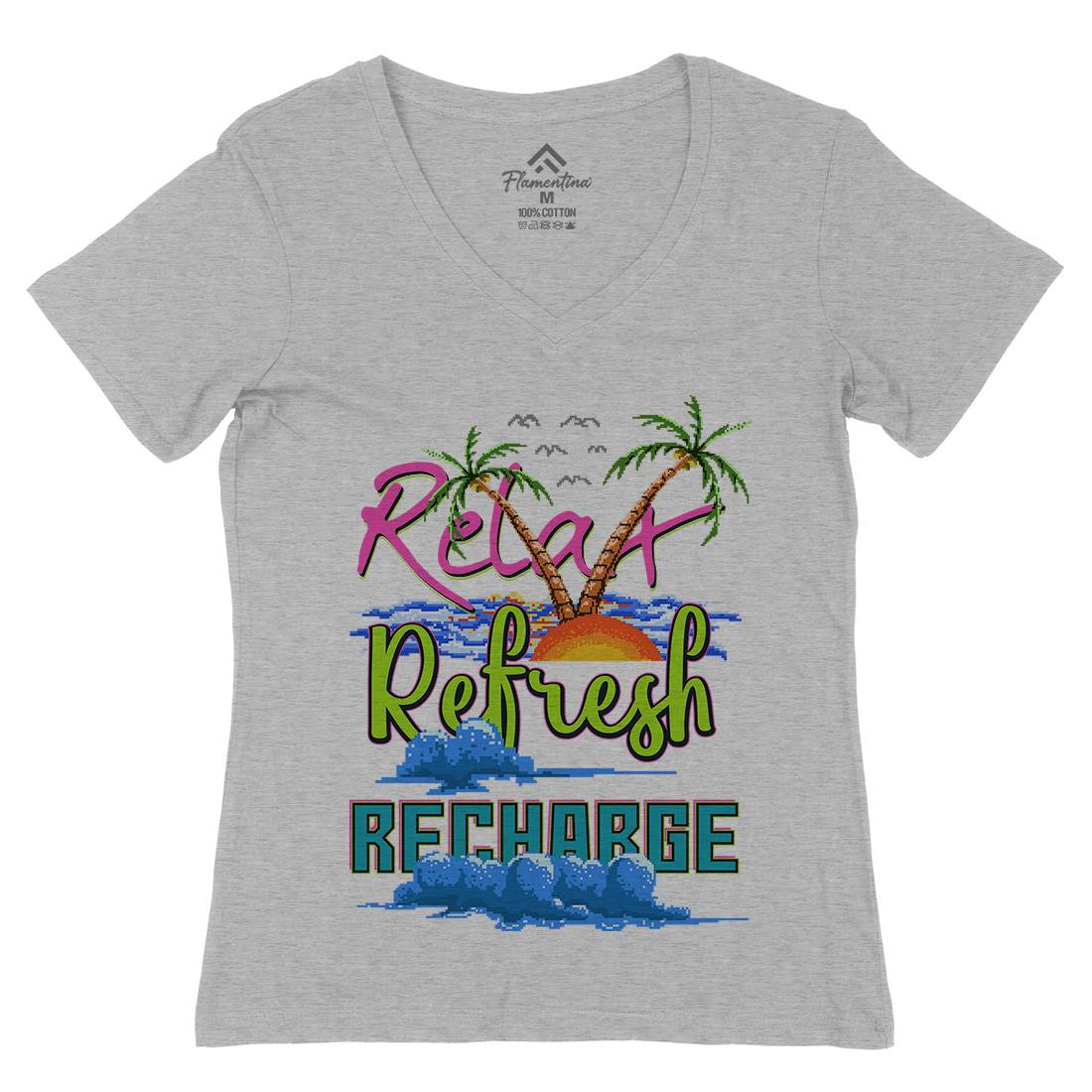 Relax Refresh Recharge Womens Organic V-Neck T-Shirt Nature B952