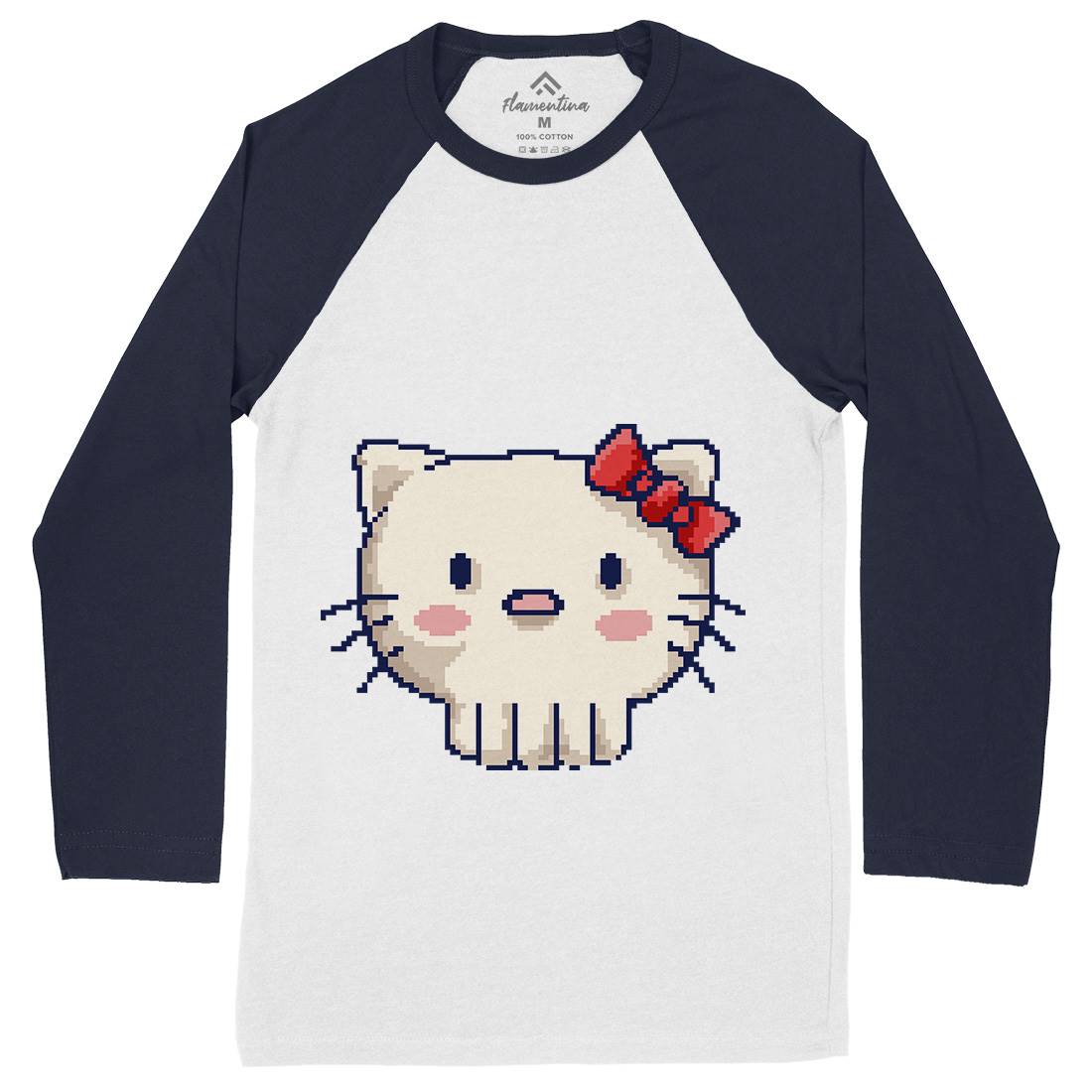 Skull Kitty Mens Long Sleeve Baseball T-Shirt Animals B957