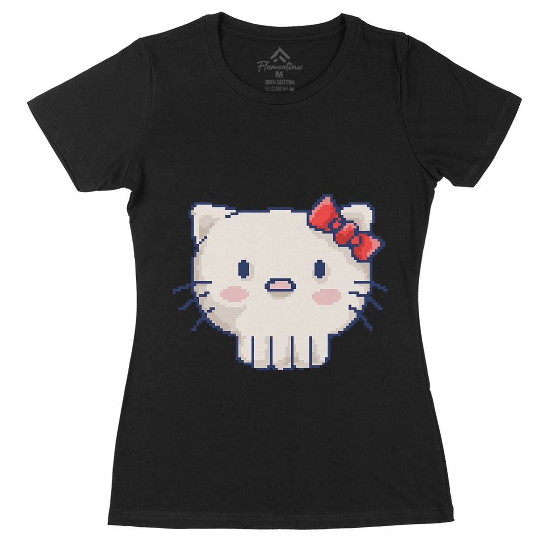 Skull Kitty Womens Organic Crew Neck T-Shirt Animals B957