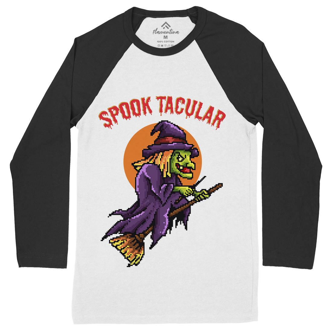 Spooktacular Witch Mens Long Sleeve Baseball T-Shirt Horror B958