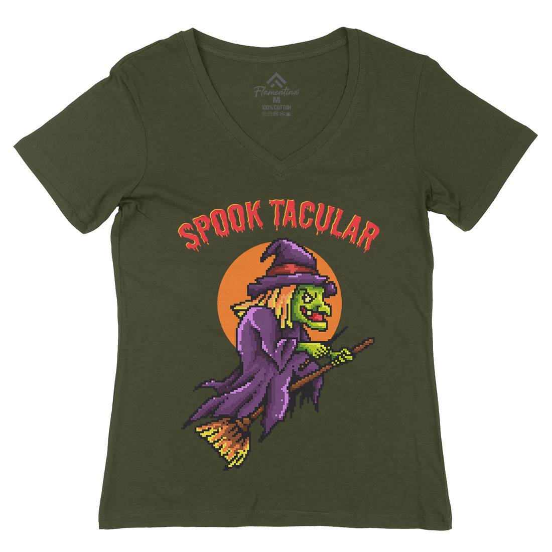 Spooktacular Witch Womens Organic V-Neck T-Shirt Horror B958