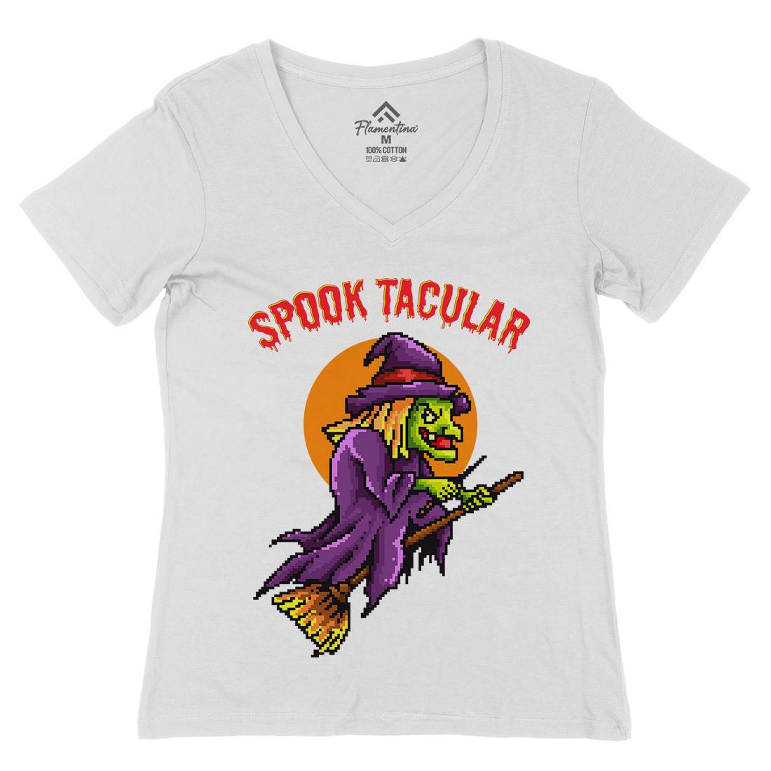 Spooktacular Witch Womens Organic V-Neck T-Shirt Horror B958