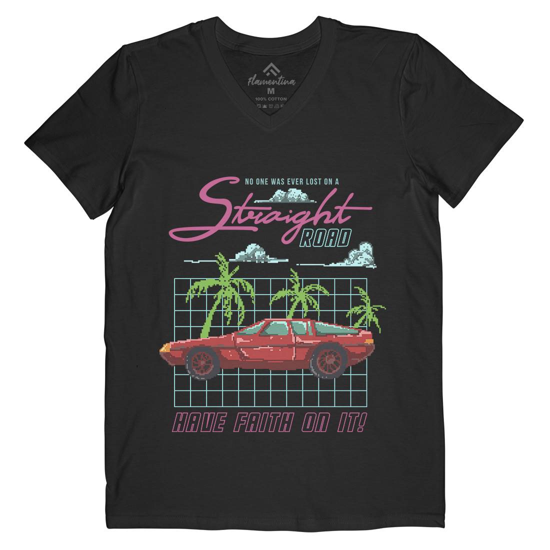 Straight Road Mens Organic V-Neck T-Shirt Cars B960