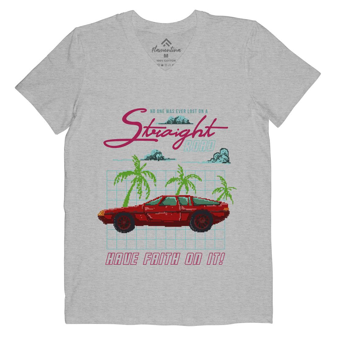 Straight Road Mens Organic V-Neck T-Shirt Cars B960