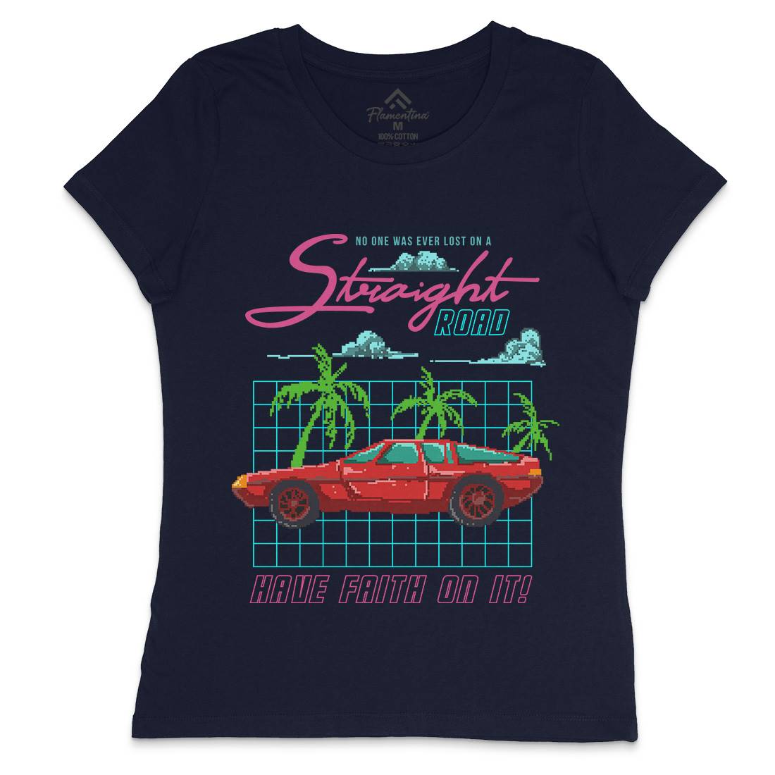 Straight Road Womens Crew Neck T-Shirt Cars B960
