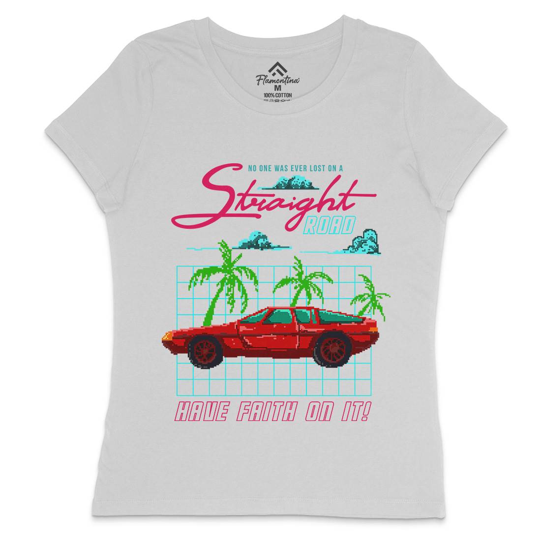 Straight Road Womens Crew Neck T-Shirt Cars B960