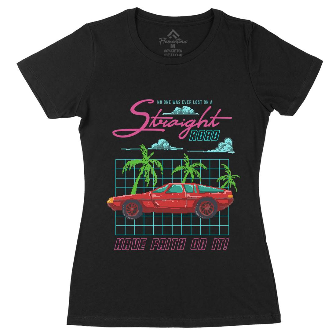 Straight Road Womens Organic Crew Neck T-Shirt Cars B960