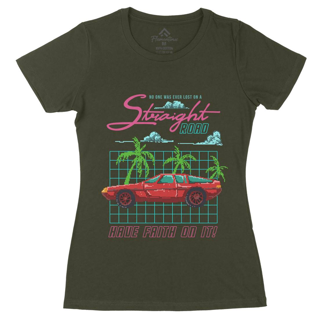 Straight Road Womens Organic Crew Neck T-Shirt Cars B960