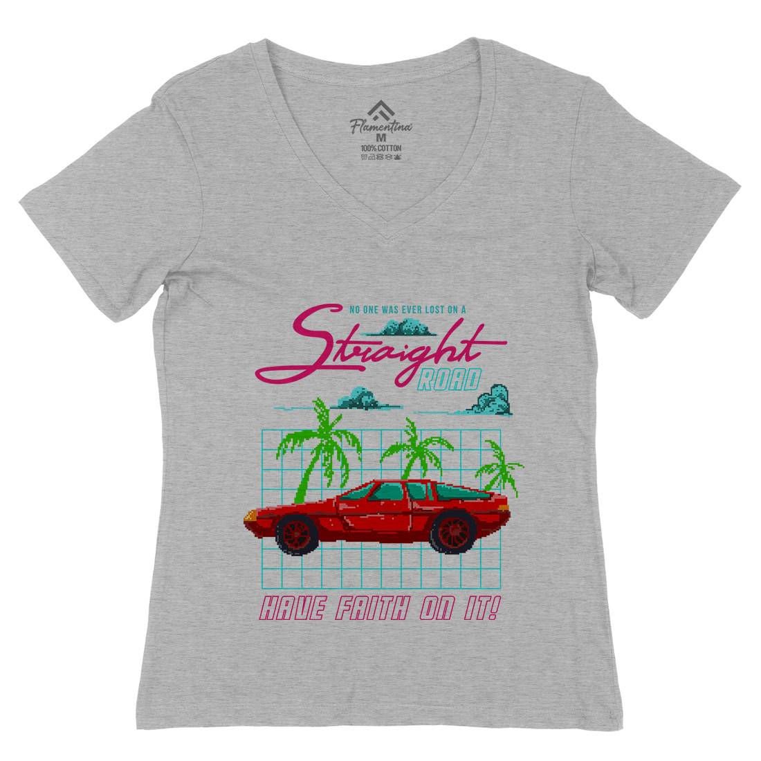 Straight Road Womens Organic V-Neck T-Shirt Cars B960