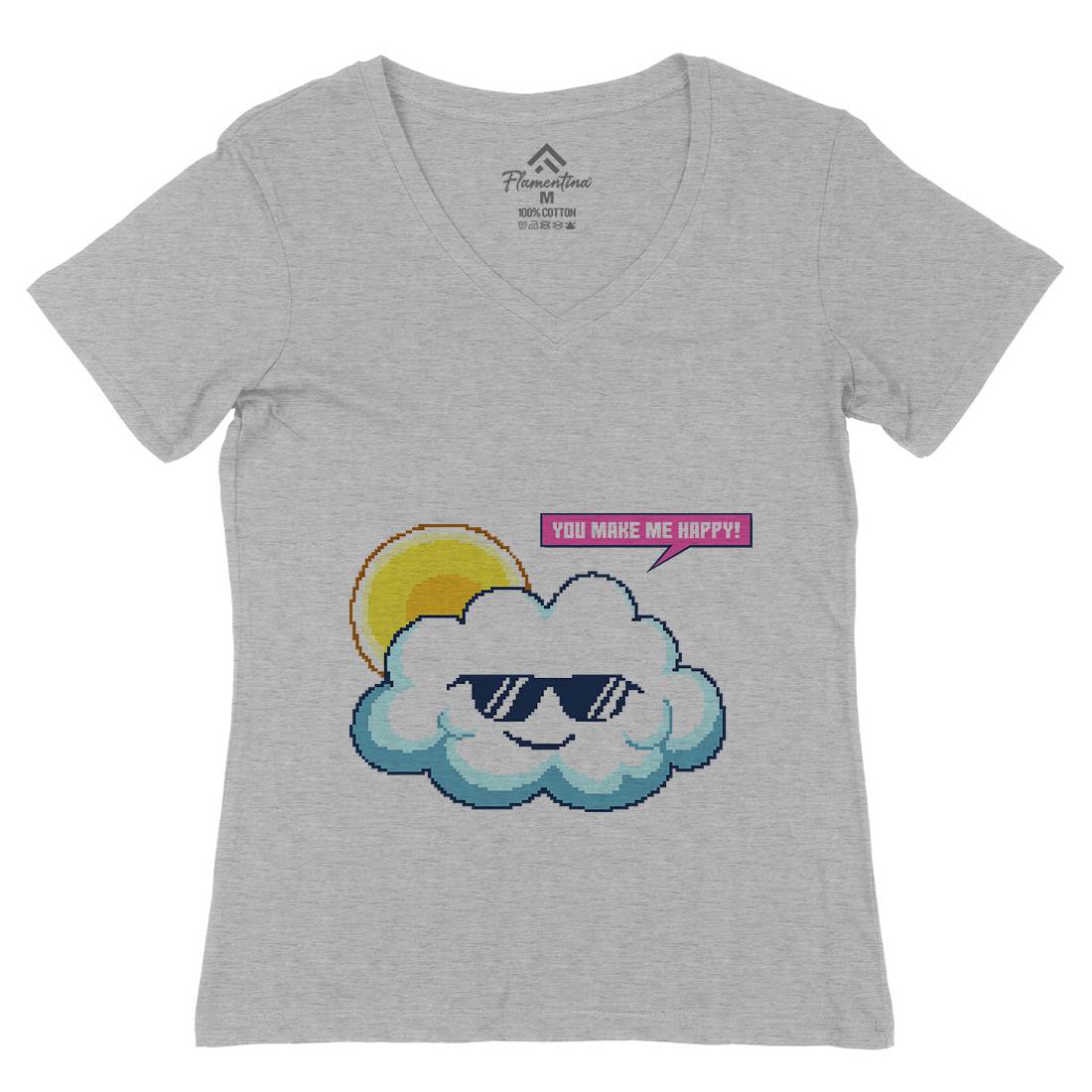 Summer Happy Cloud Womens Organic V-Neck T-Shirt Nature B961