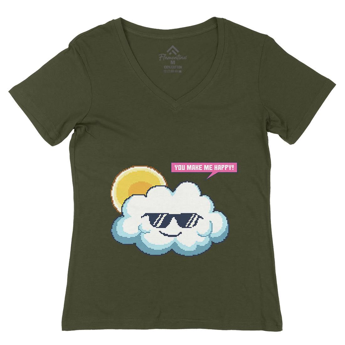 Summer Happy Cloud Womens Organic V-Neck T-Shirt Nature B961