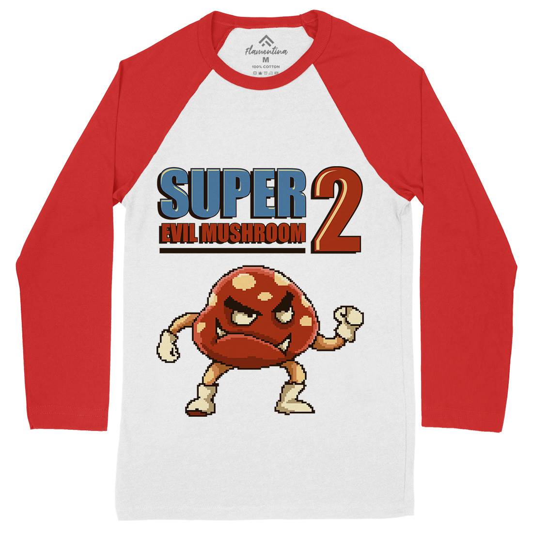 Super Evil Mushroom Mens Long Sleeve Baseball T-Shirt Geek B962