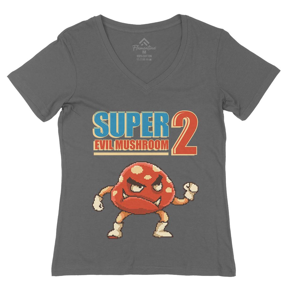 Super Evil Mushroom Womens Organic V-Neck T-Shirt Geek B962