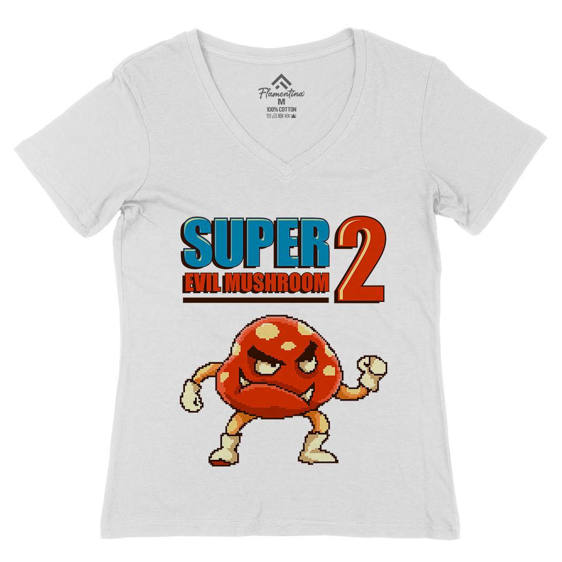 Super Evil Mushroom Womens Organic V-Neck T-Shirt Geek B962