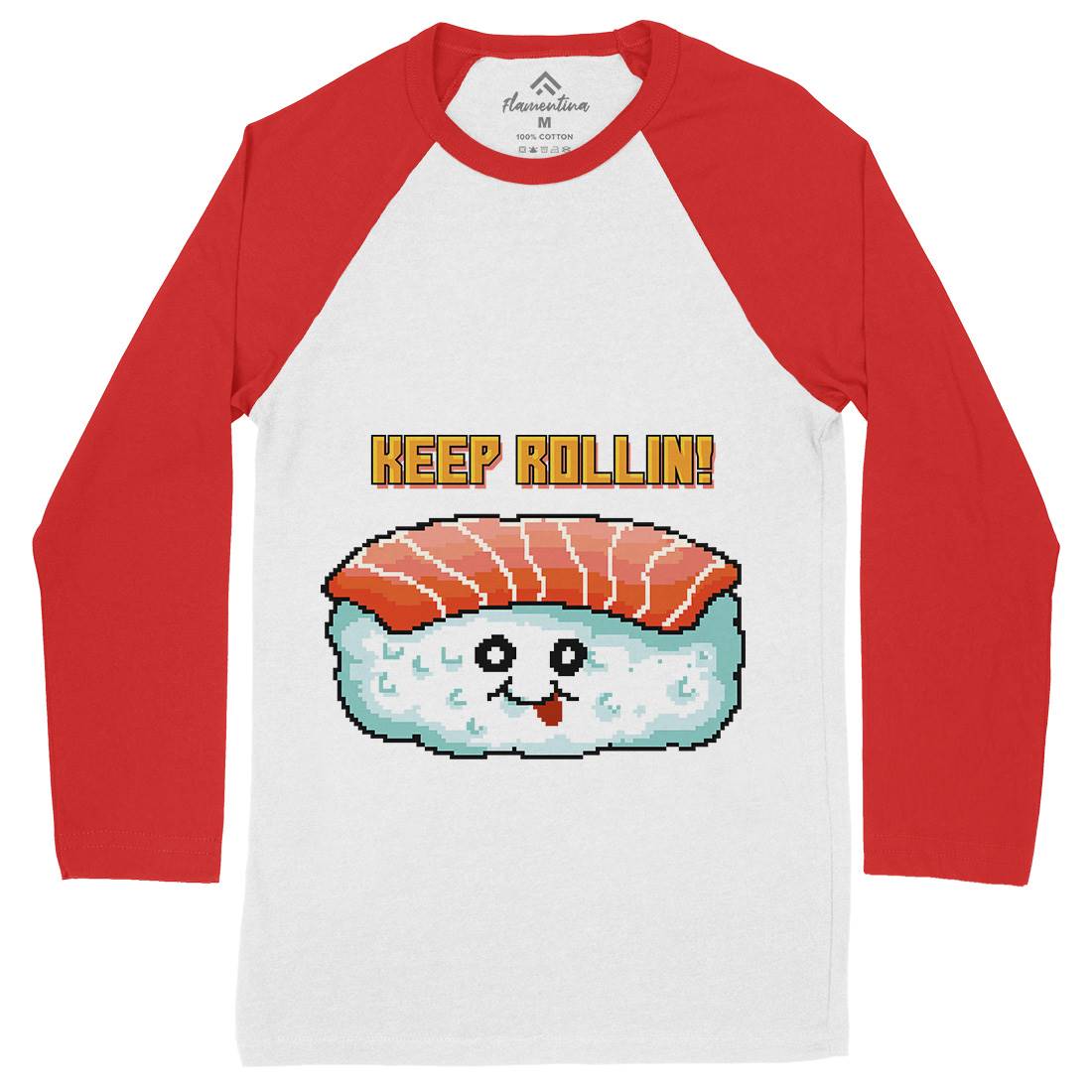 Sushi Art Food Character Mens Long Sleeve Baseball T-Shirt Food B963