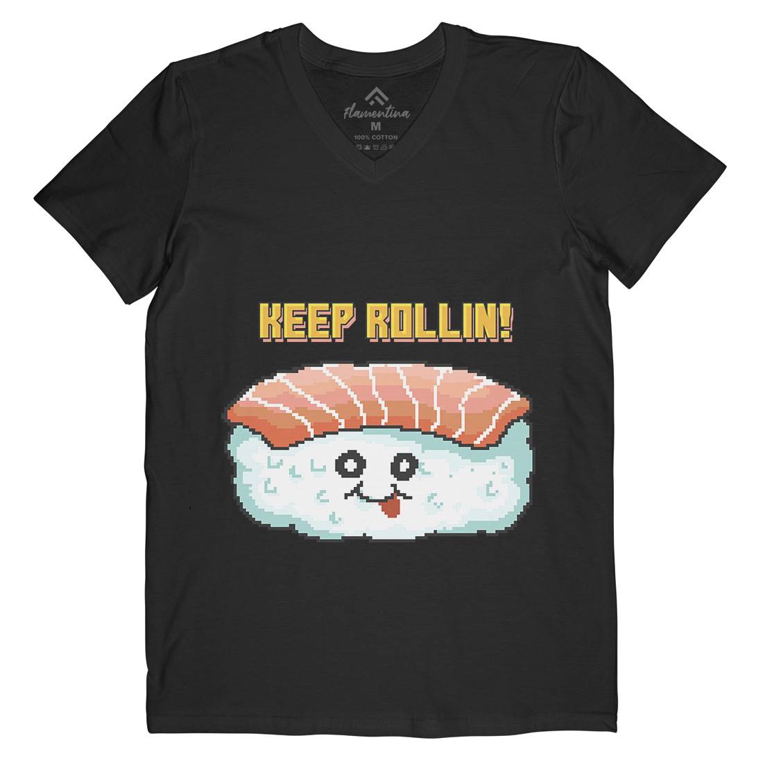 Sushi Art Food Character Mens Organic V-Neck T-Shirt Food B963