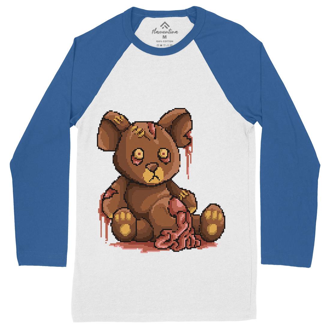 Teddy Zombie Mens Long Sleeve Baseball T-Shirt Horror B964