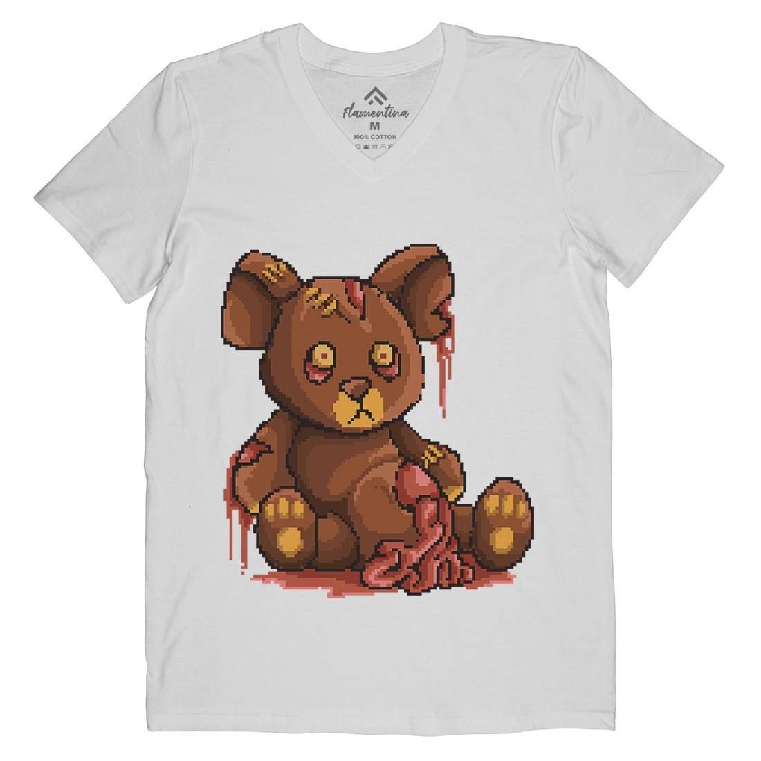 Teddy Zombie Mens Organic V-Neck T-Shirt Horror B964