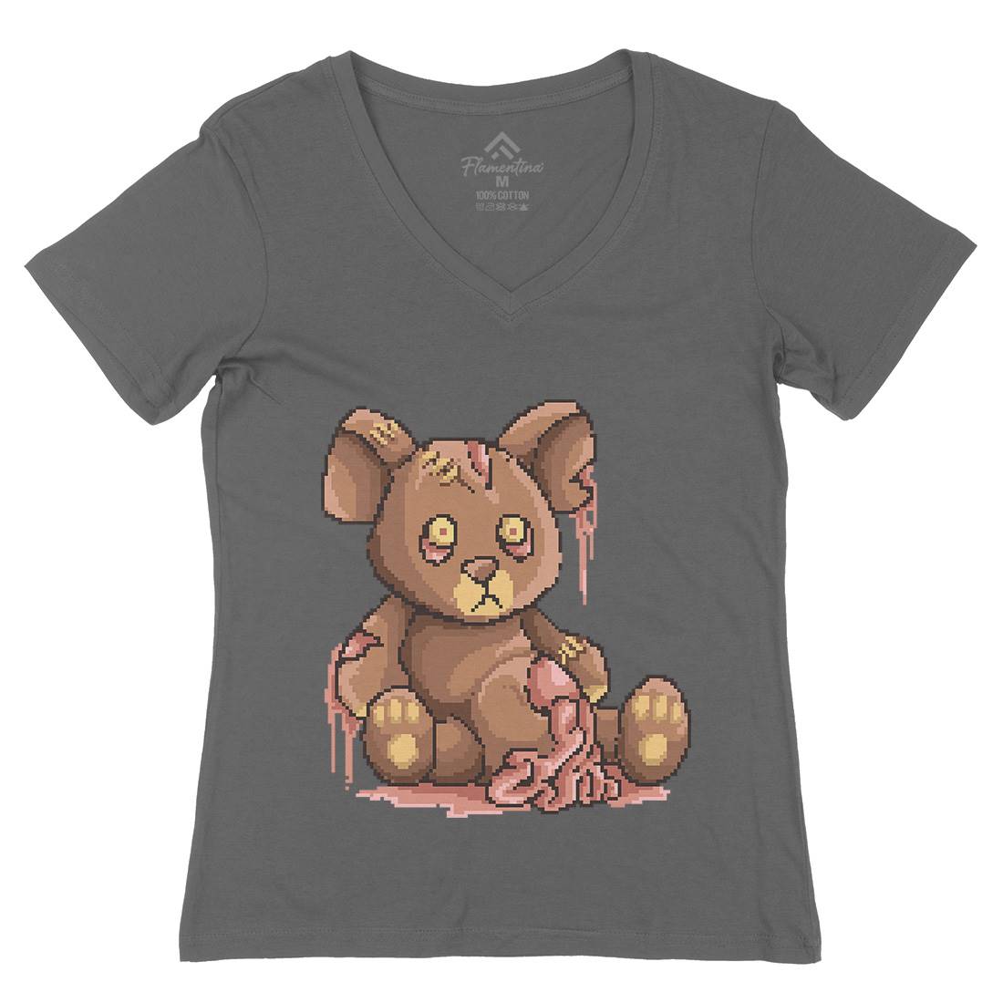 Teddy Zombie Womens Organic V-Neck T-Shirt Horror B964