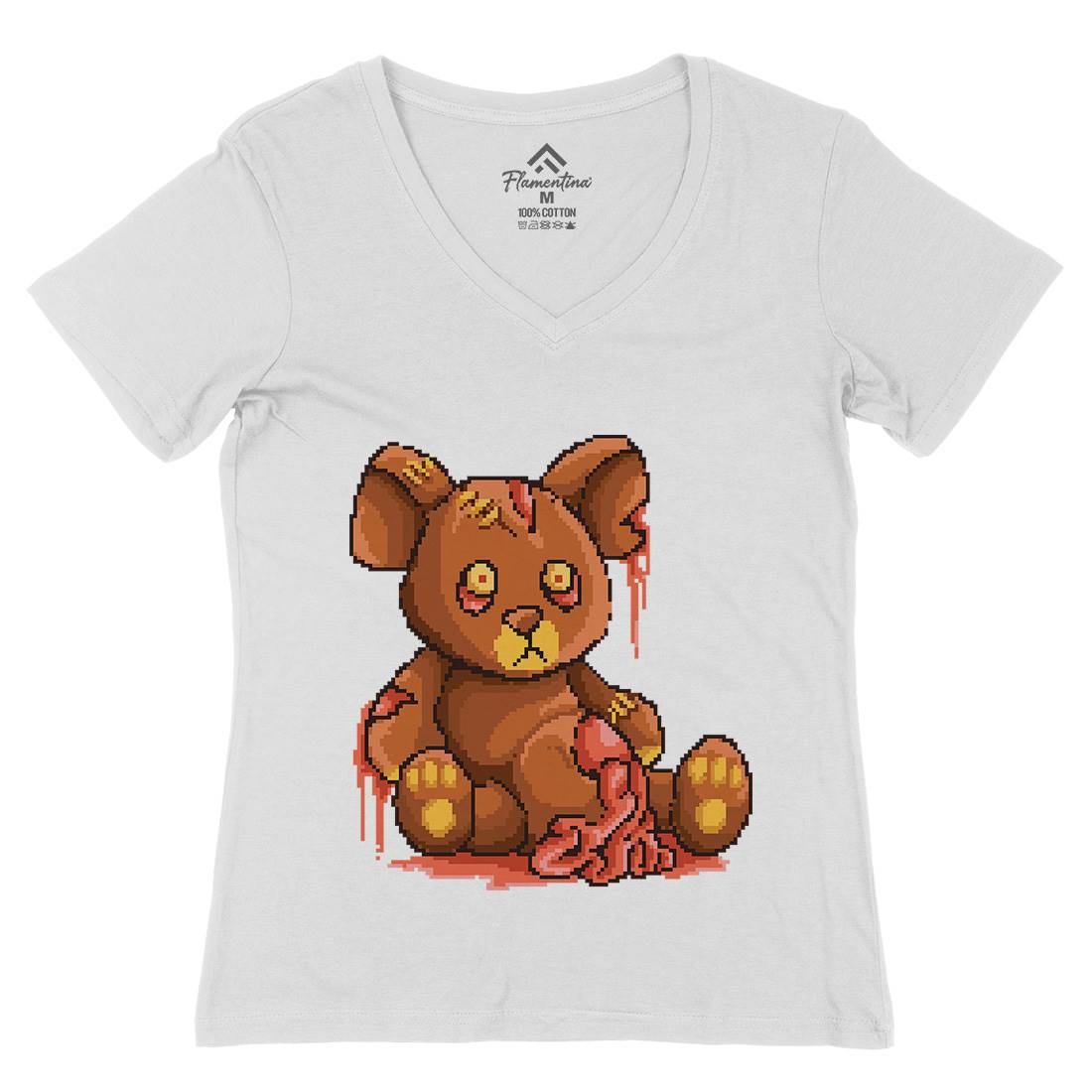 Teddy Zombie Womens Organic V-Neck T-Shirt Horror B964