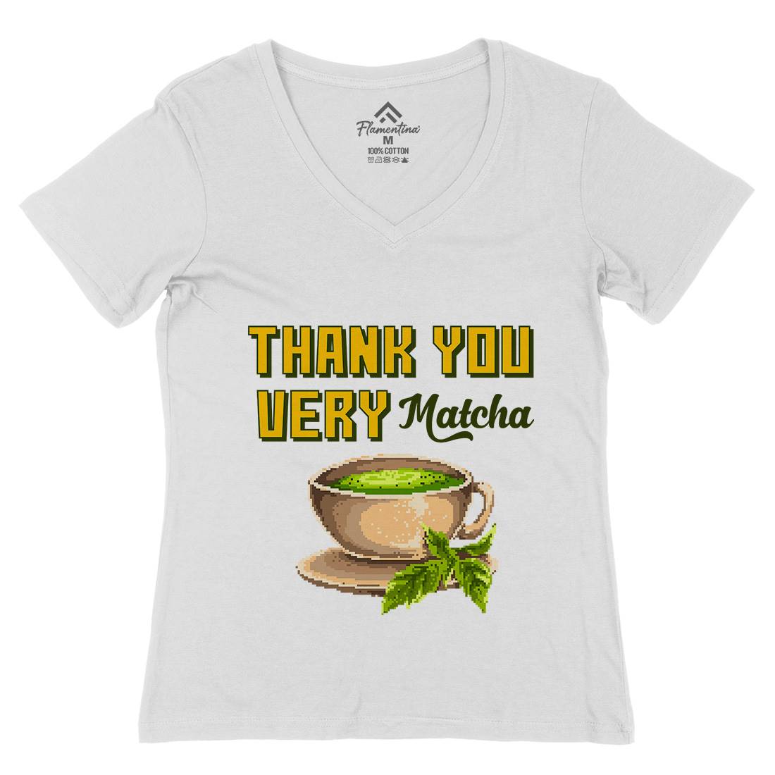 Thank You Very Matcha Womens Organic V-Neck T-Shirt Drinks B965