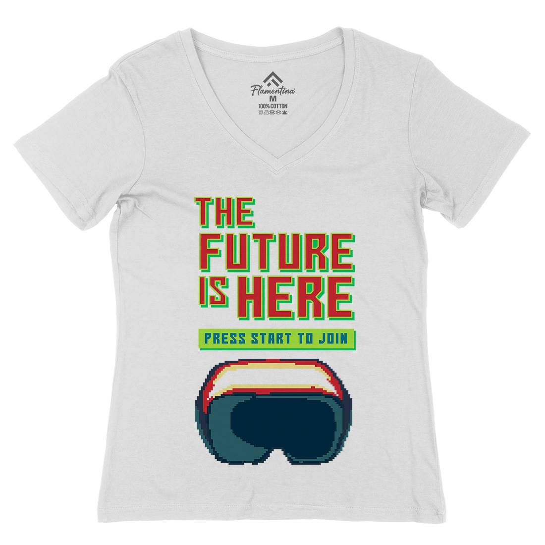 The Future Is Here Womens Organic V-Neck T-Shirt Geek B967